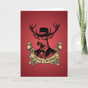 Vintage Dapper Reindeer Merry Christmas Card