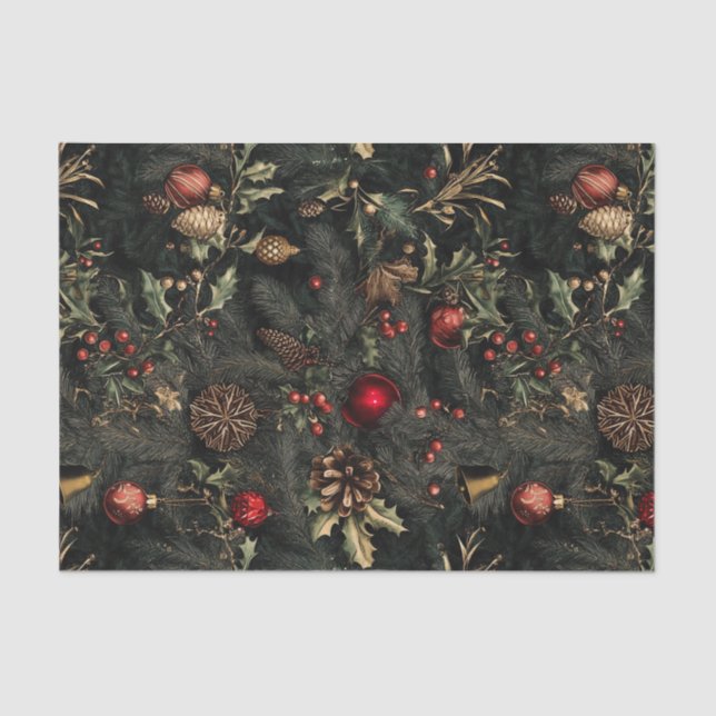 Vintage Dark and Moody Christmas Tissue Paper (Front)