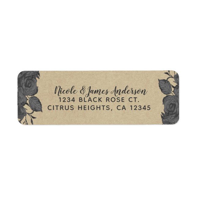 Vintage Dark Black Floral Roses & Kraft Wedding (Front)