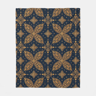 Vintage Dark Blue and Gold Botanical Floral Fleece Blanket
