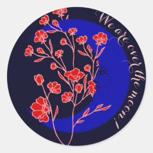 Vintage Dark Blue Art Nouveau Moon & Roses Classic Round Sticker