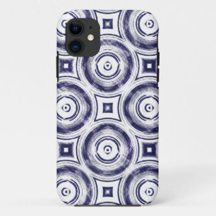 Vintage Dark Blue Circles Abstract iPhone 11 Case