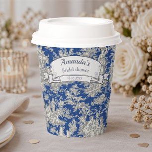 Vintage Dark Blue French Toile de Jouy Shower Paper Cups
