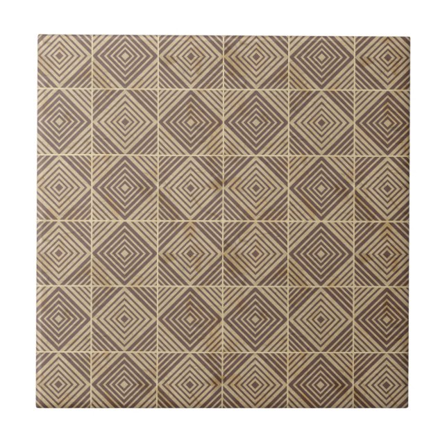 Vintage Dark Brown and Beige Geometric Pattern Tile (Front)