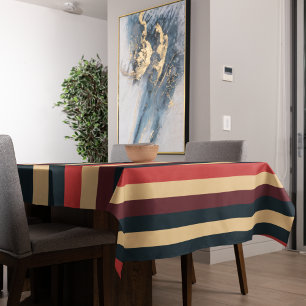 Vintage Dark Brown and Green Stripes Tablecloth