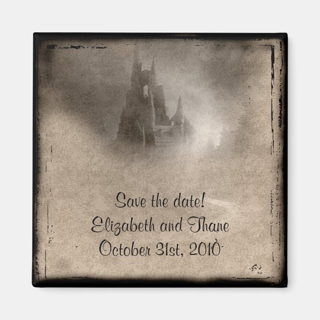 Vintage Dark Castle Gothic Save the Date Magnet (Front)