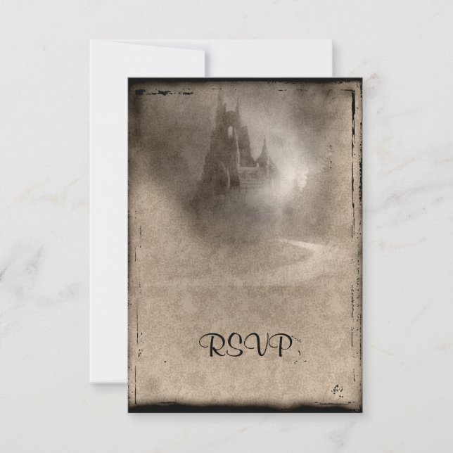 Vintage Dark Castle Gothic Wedding RSVP (Front)