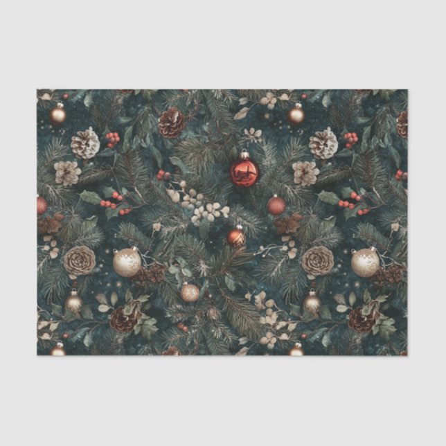 Vintage Dark Christmas Tissue Paper (Front)