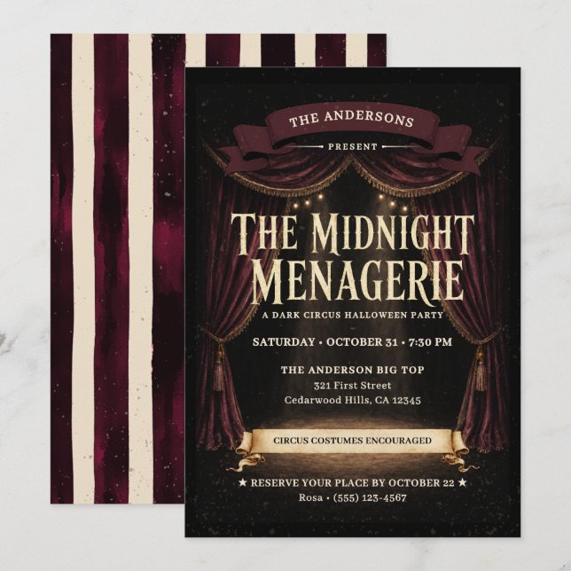 Vintage Dark Circus Halloween Party Invitation (Front/Back)
