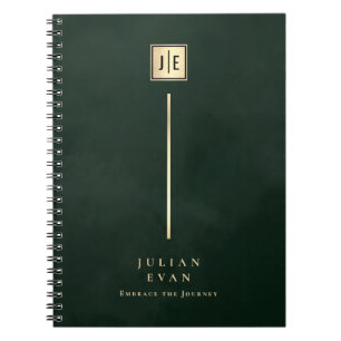 Vintage Dark Emerald Green Gold Monogram Spiral Notebook