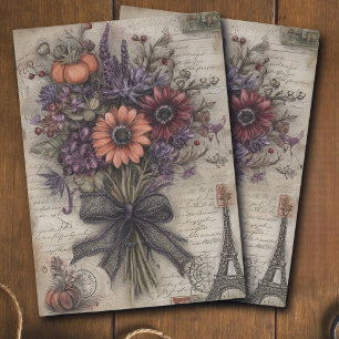 Vintage Dark Fall Floral Bouquet Paris Decoupage  Tissue Paper