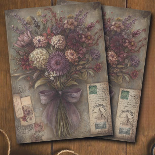 Vintage Dark Floral Bouquet Ephemera Decoupage  Tissue Paper