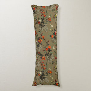Vintage Dark Floral Orange Rose Botanical Pattern Body Cushion