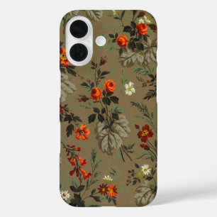 Vintage Dark Floral Orange Rose Botanical Pattern iPhone 16 Case