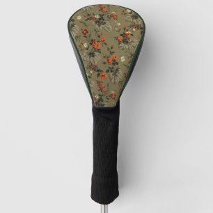 Vintage Dark Floral Orange Rose Botanical Pattern Golf Head Cover