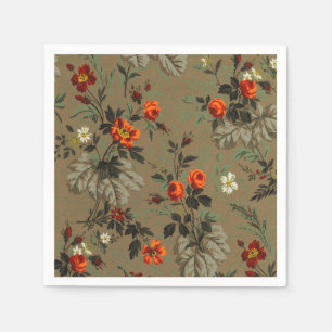 Vintage Dark Floral Orange Rose Botanical Pattern Napkin