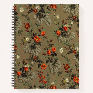 Vintage Dark Floral Orange Rose Botanical Pattern Notebook