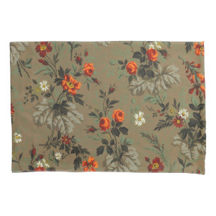 Vintage Dark Floral Orange Rose Botanical Pattern Pillowcase