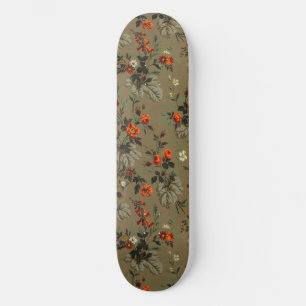 Vintage Dark Floral Orange Rose Botanical Pattern Skateboard