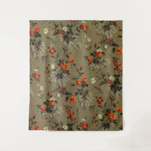 Vintage Dark Floral Orange Rose Botanical Pattern Tapestry
