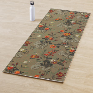 Vintage Dark Floral Orange Rose Botanical Pattern Yoga Mat