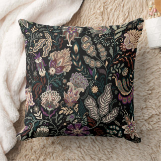 Vintage Dark Floral Paisley Pattern Moody Folk Art Cushion