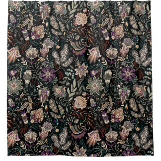 Vintage Dark Floral Paisley Pattern Moody Folk Art Shower Curtain