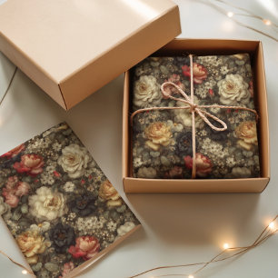Vintage Dark Floral Peony and Rose Decoupage Tissue Paper