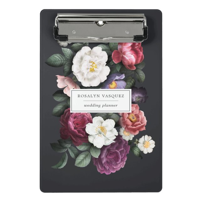 Vintage Dark Floral Personalised Clipboard (Front)