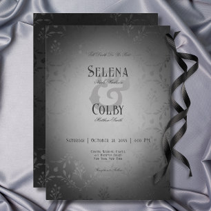 Vintage Dark Gothic Black Damask Wedding Invitation