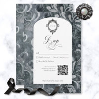 Vintage Dark Gothic Grey & Black Damask & Ravens
