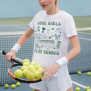 Vintage Dark Green Cool Girls Play Tennis Retro  T-Shirt