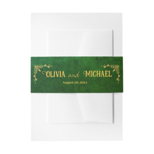 Vintage Dark Green Invitation Belly Band