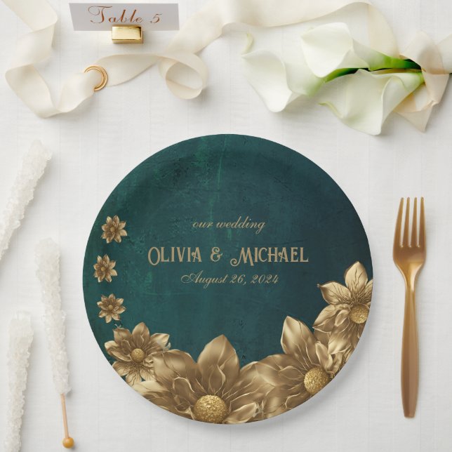 Vintage Dark Green Paper Plate (Wedding)