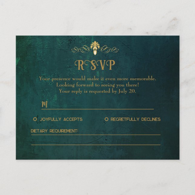 Vintage Dark Green RSVP Card (Front)