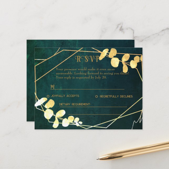 Vintage Dark Green RSVP Card (Front/Back In Situ)