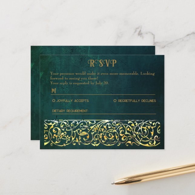 Vintage Dark Green RSVP Card (Front/Back In Situ)