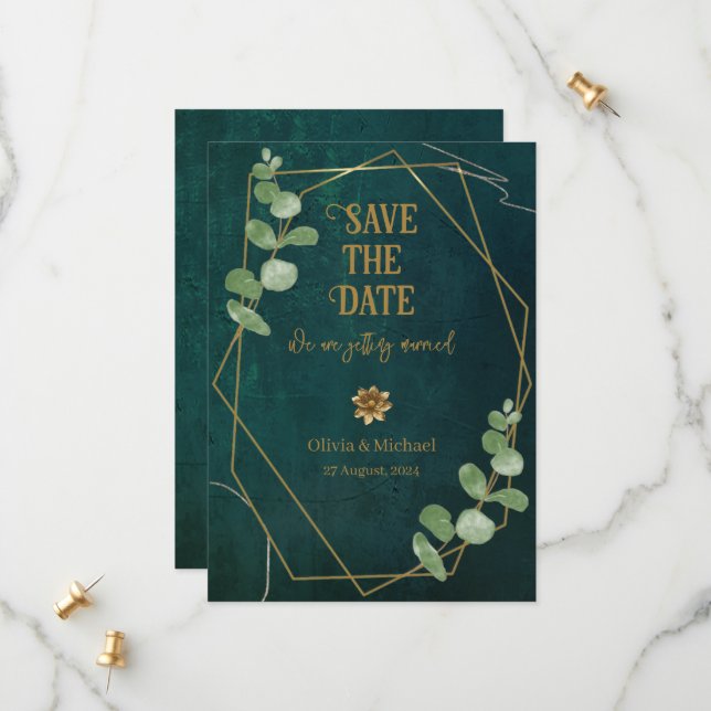 Vintage Dark Green Save The Date (Front/Back In Situ)