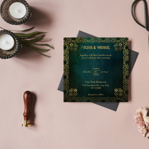 Vintage Dark Green Square Invitation