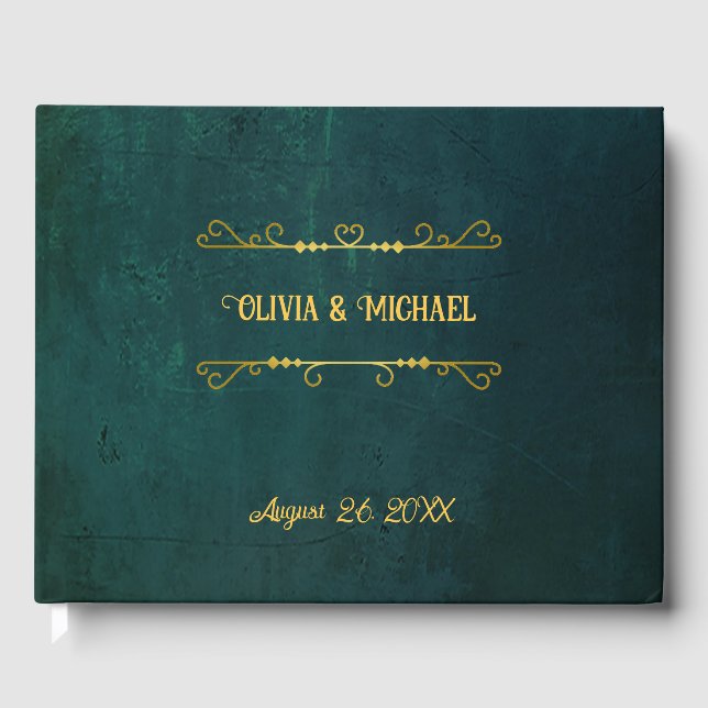 Vintage Dark Green Wedding Guest Book (Front)