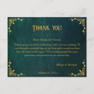 Vintage Dark Green Wedding Thank You Postcard
