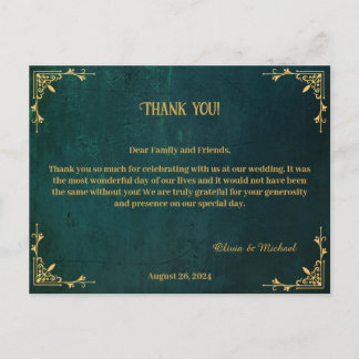 Vintage Dark Green Wedding Thank You Postcard