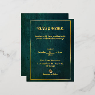 Vintage Dark Green With Gold Foil  Foil Invitation Postcard