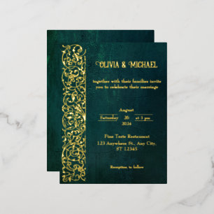 Vintage Dark Green With Gold Foil Foil Invitation Postcard