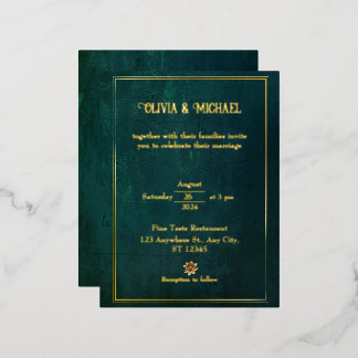 Vintage Dark Green With Gold Foil  Invitation Postcard