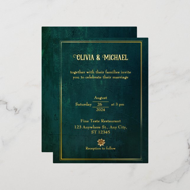 Vintage Dark Green With Gold Foil  Invitation Postcard (Front/Back)