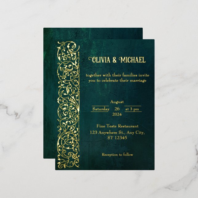 Vintage Dark Green With Gold Foil  Invitation Postcard (Front/Back)