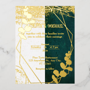 Vintage Dark Green With Gold Foil Invitation Postcard