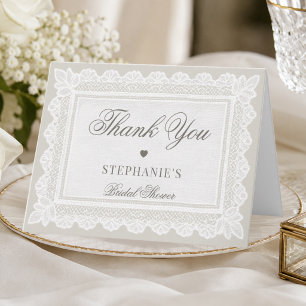 Vintage Dark Ivory White Lace Bridal Shower Thank You Card