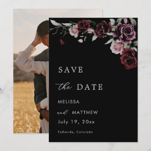 Vintage Dark Moody Roses Wedding Save The Date